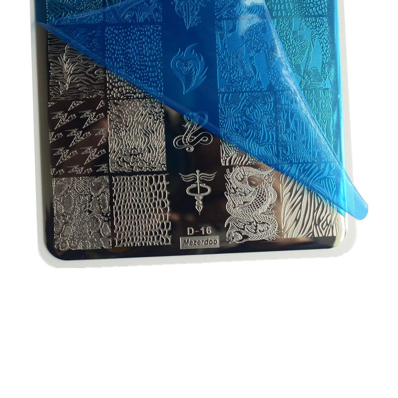 Mezerdoo 2Pcs Snakeskin Pattern Nail Stamping Template Cute Facial Expression Feather Nail Design Stamping Plate Skull Leopard Nail Art Image Plate 14.5×9.5cm Stainless Steel Nail Stencil Tools - Image 3